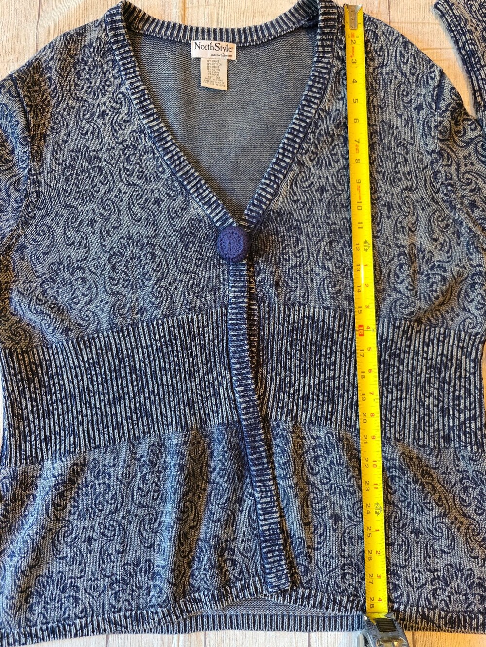 NorthStyle Size 3X Blue Knit Cardigan Button Paisley Ramie Cotton Fall Winter - Picture 7 of 8